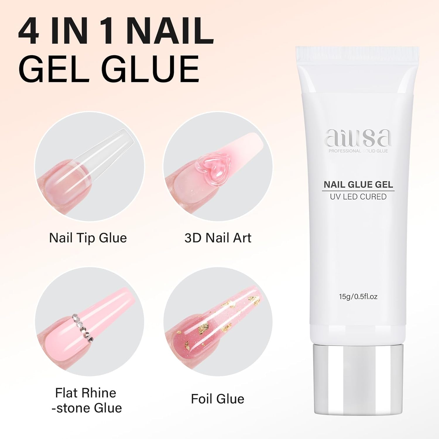 AILLSA Solid Gel Nail Glue for Nail Tips Super Strong Gel Glues Professional Fake Acrylic Soft Nails Glue U V Lamp Curing Needed - Long Lasting 15g / 0.5fl.oz