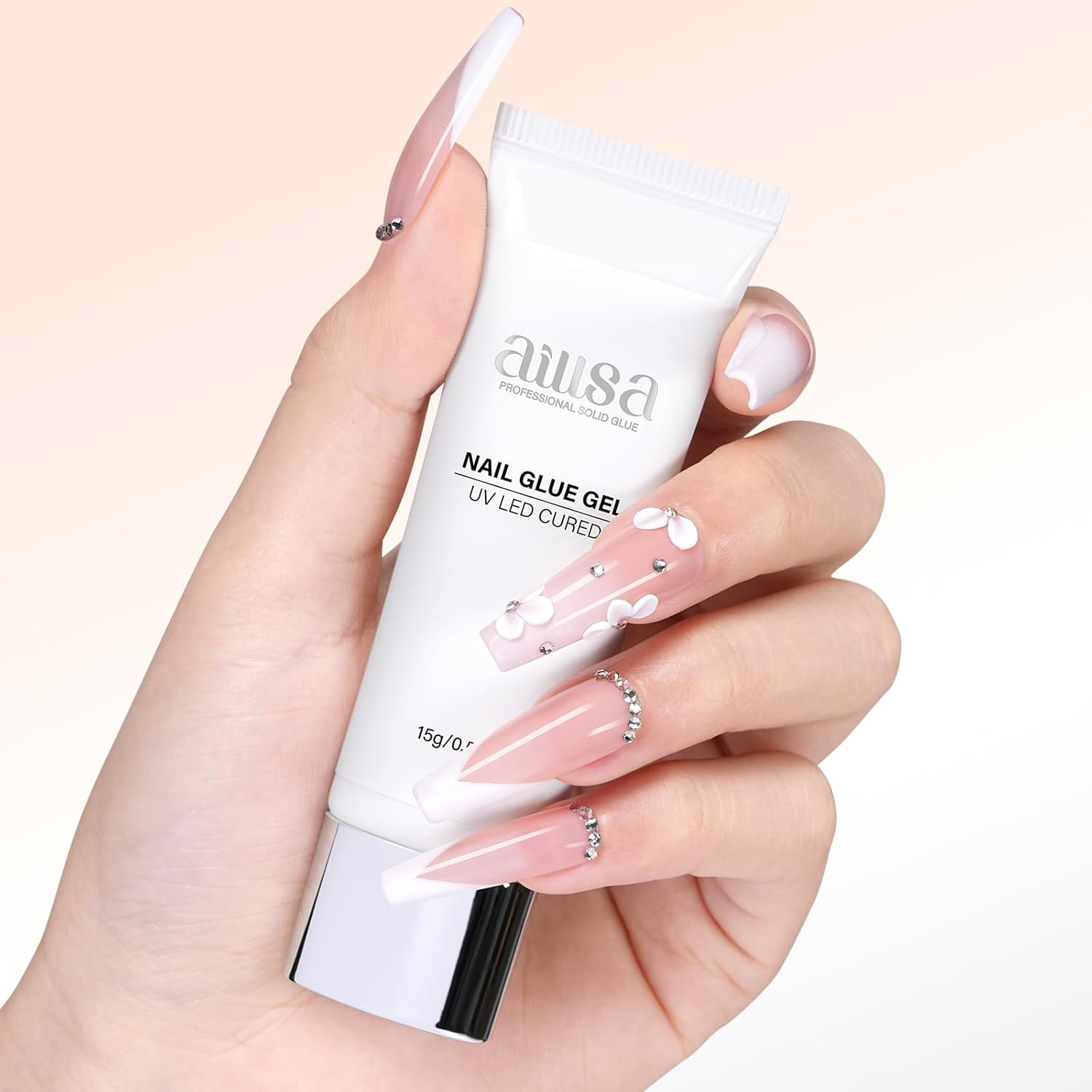 AILLSA Solid Gel Nail Glue for Nail Tips Super Strong Gel Glues Professional Fake Acrylic Soft Nails Glue U V Lamp Curing Needed - Long Lasting 15g / 0.5fl.oz